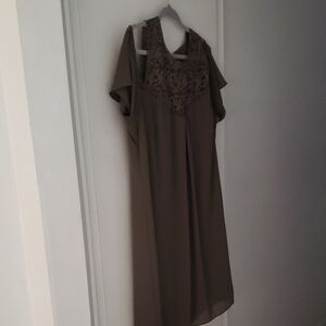 A. Byer Olive Cold-Shoulder Midi Dress with Lace Yoke